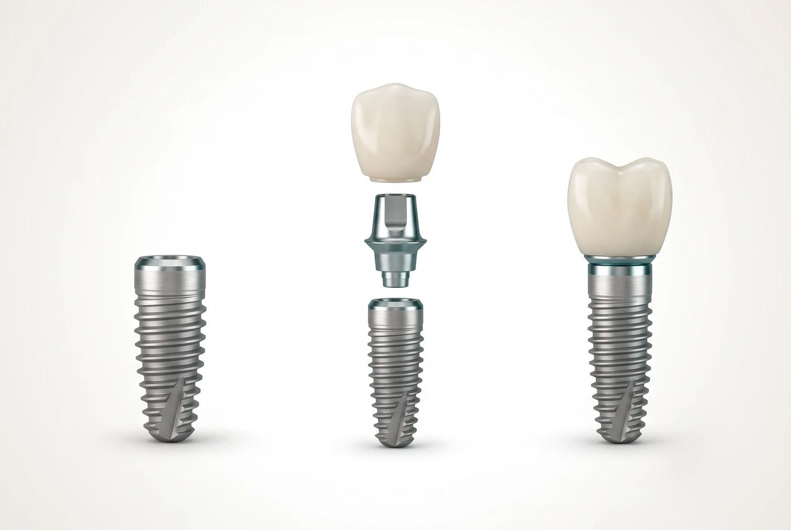 Dental implant components: the implant, abutment and crown
