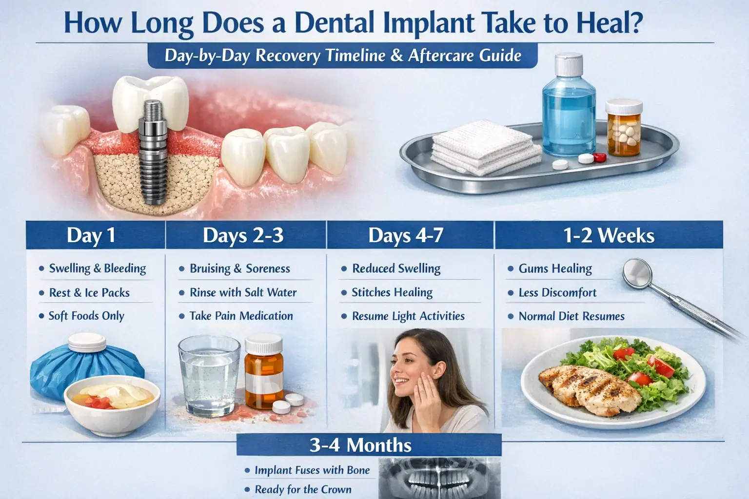 How Long Does a Dental Implant Take to Heal? Day-by-Day Recovery Timeline & Aftercare Guide